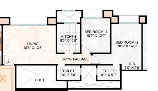 Floor plan of 2 BHK 1040 Sq. Ft. Apartment in Hiranandani Eva, Thane