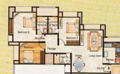 Floor plan of 3 BHK 1300 Sq. Ft. Apartment in Hiranandani Eva, Thane