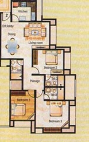 Floor plan of 3 BHK 1668 Sq. Ft. Apartment in Hiranandani Eva, Thane