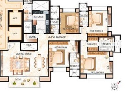 Floor plan of 4 BHK 2785 Sq. Ft. Apartment in Hiranandani Eva, Thane