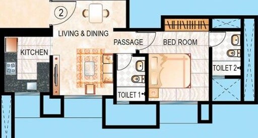 Floor plan of 2 BHK 1210 Sq. Ft. Apartment in Hiranandani Evergreen, Thane