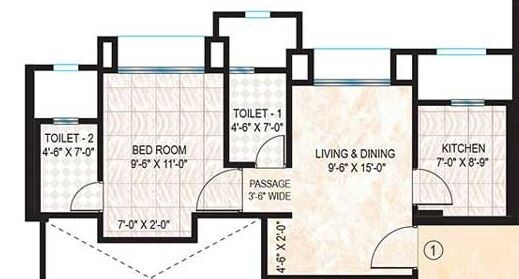 Floor plan of 1 BHK 419 Sq. Ft. Apartment in Hiranandani Fortuna, Thane