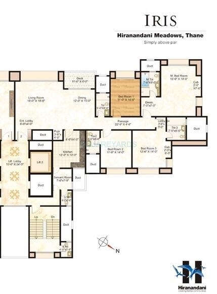 Floor plan of 4 BHK 1962 Sq. Ft. Apartment in Hiranandani IRIS, Thane
