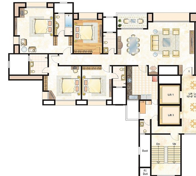 Floor plan of 4 BHK 1981 Sq. Ft. Apartment in Hiranandani IRIS, Thane