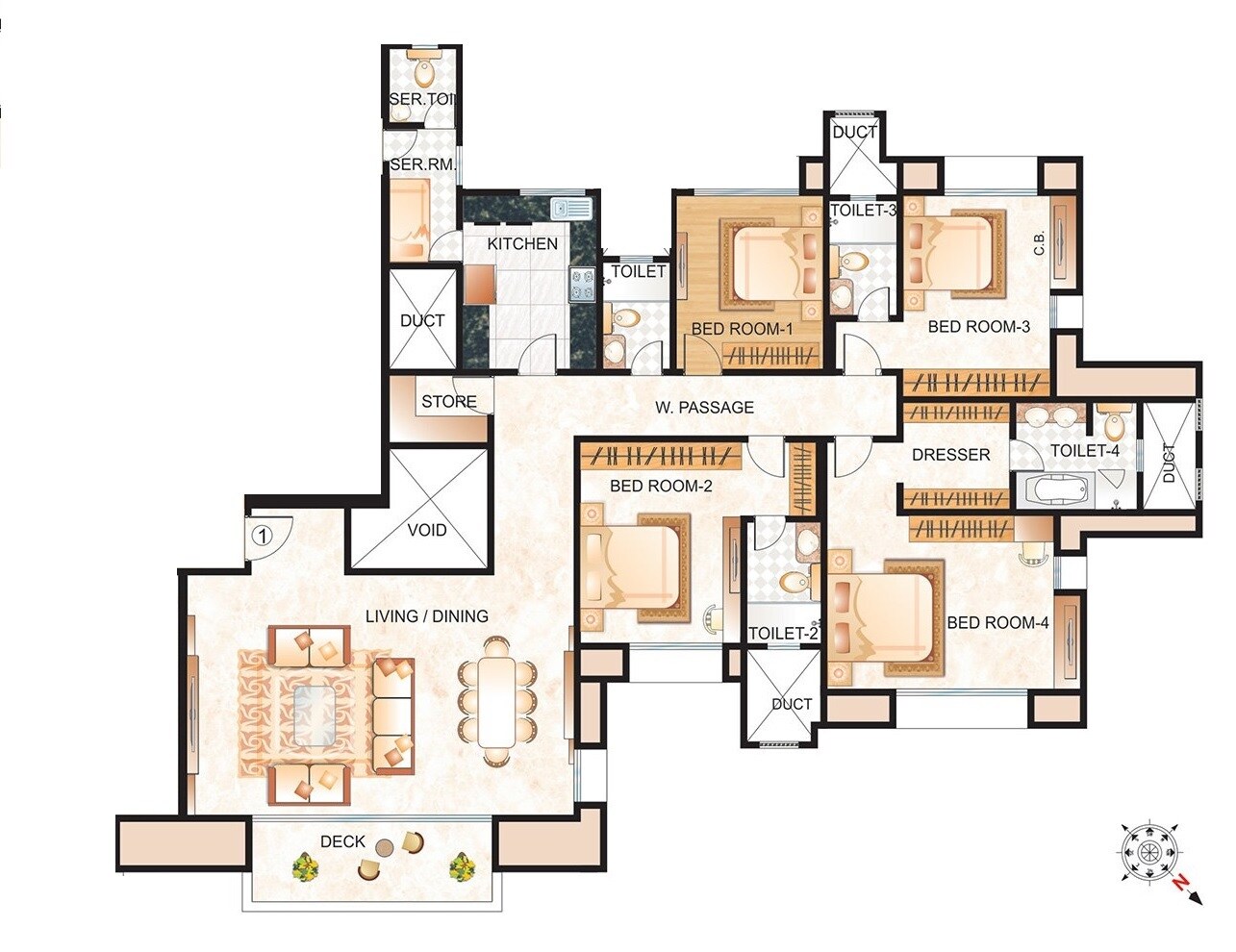 Floor plan of 4 BHK 3145 Sq. Ft. Apartment in Hiranandani Leona, Thane