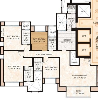 Floor plan of 4 BHK Apartment - 1688 sq. ft. in Hiranandani Marvela, Thane