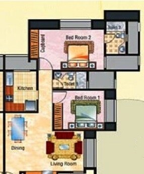 Floor plan of 2 BHK 1300 Sq. Ft. Apartment in Hiranandani Meadows, Thane