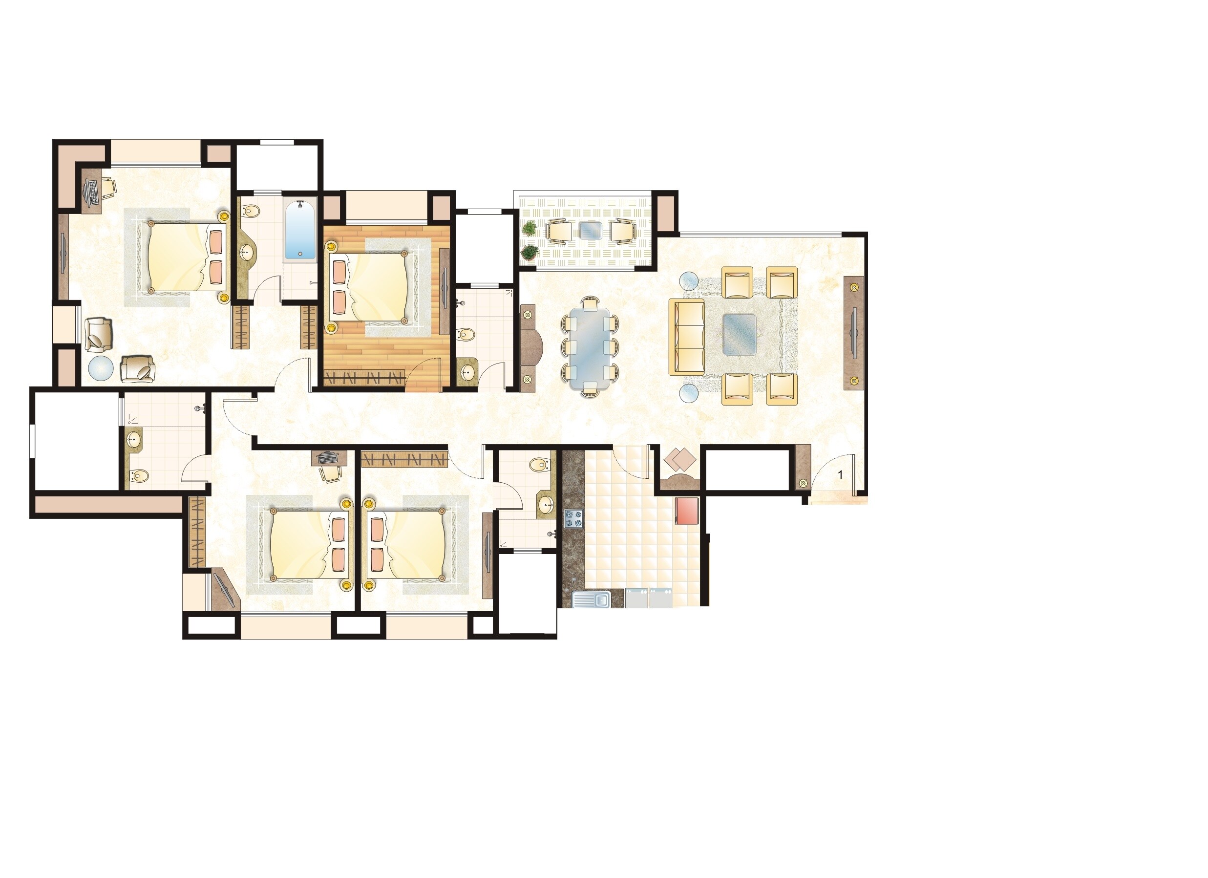 Floor plan of 4 BHK 2550 Sq. Ft. Apartment in Hiranandani Meadows, Thane