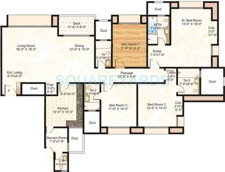 Floor plan of 4 BHK 2645 Sq. Ft. Apartment in Hiranandani Meadows, Thane