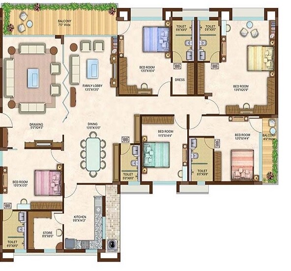 Floor plan of 5 BHK 4645 Sq. Ft. Apartment in Hiranandani Meadows, Thane
