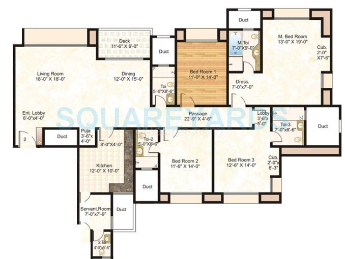 Floor plan of 4 BHK 2645 Sq. Ft. Apartment in Hiranandani Meridian, Thane
