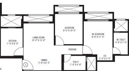 Floor plan of 2 BHK 535 Sq. Ft. Apartment in Hiranandani Obelia The Walk, Thane