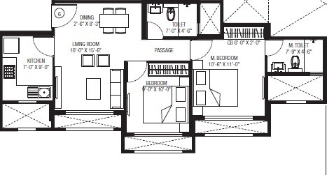 Floor plan of 2 BHK 552 Sq. Ft. Apartment in Hiranandani Obelia The Walk, Thane