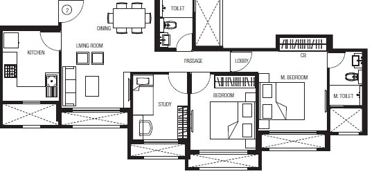 Floor plan of 2 BHK 708 Sq. Ft. Apartment in Hiranandani Obelia The Walk, Thane