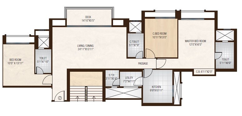Floor plan of 3 BHK 1305 Sq. Ft. Apartment in Hiranandani ParK Willow Crest, Thane