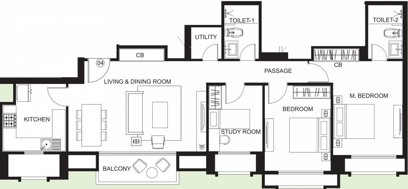 Floor plan of 2 BHK 981 Sq. Ft. Apartment in Hiranandani Skylark Enclave, Thane