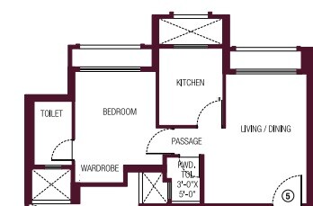 Floor plan of 1 BHK 330 Sq. Ft. Apartment in Hiranandani Solitaire Studio Apartment, Thane