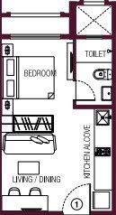 Floor plan of 263 Sq. Ft. Studio in Hiranandani Solitaire Studio Apartment, Thane
