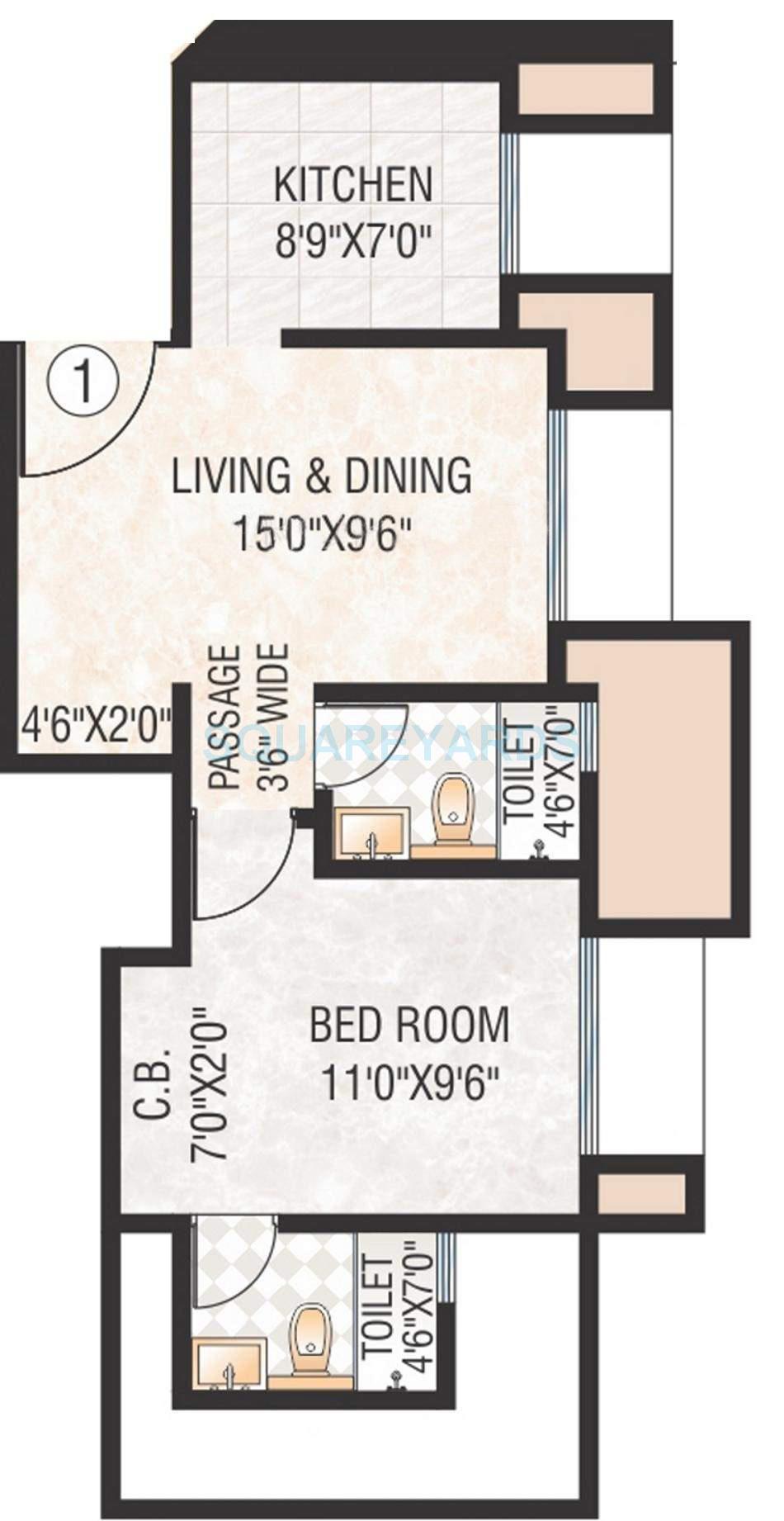 Floor plan of 1 BHK 419 Sq. Ft. Apartment in Hiranandani The Walk, Thane