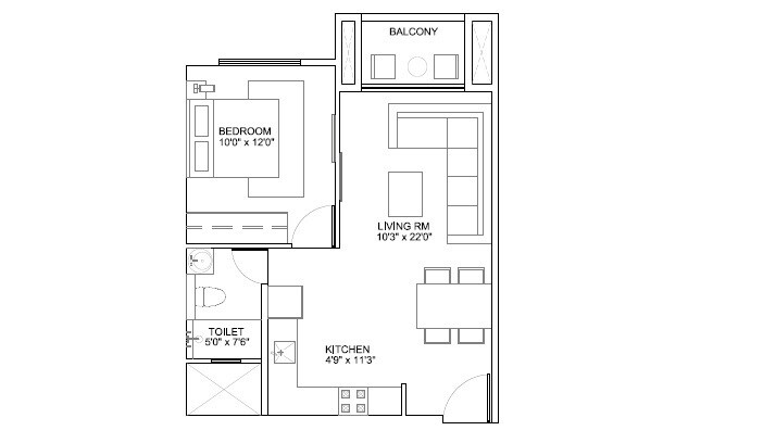 Floor plan of 1 BHK 910 Sq. Ft. Apartment in Hiranandani Tiara, Thane
