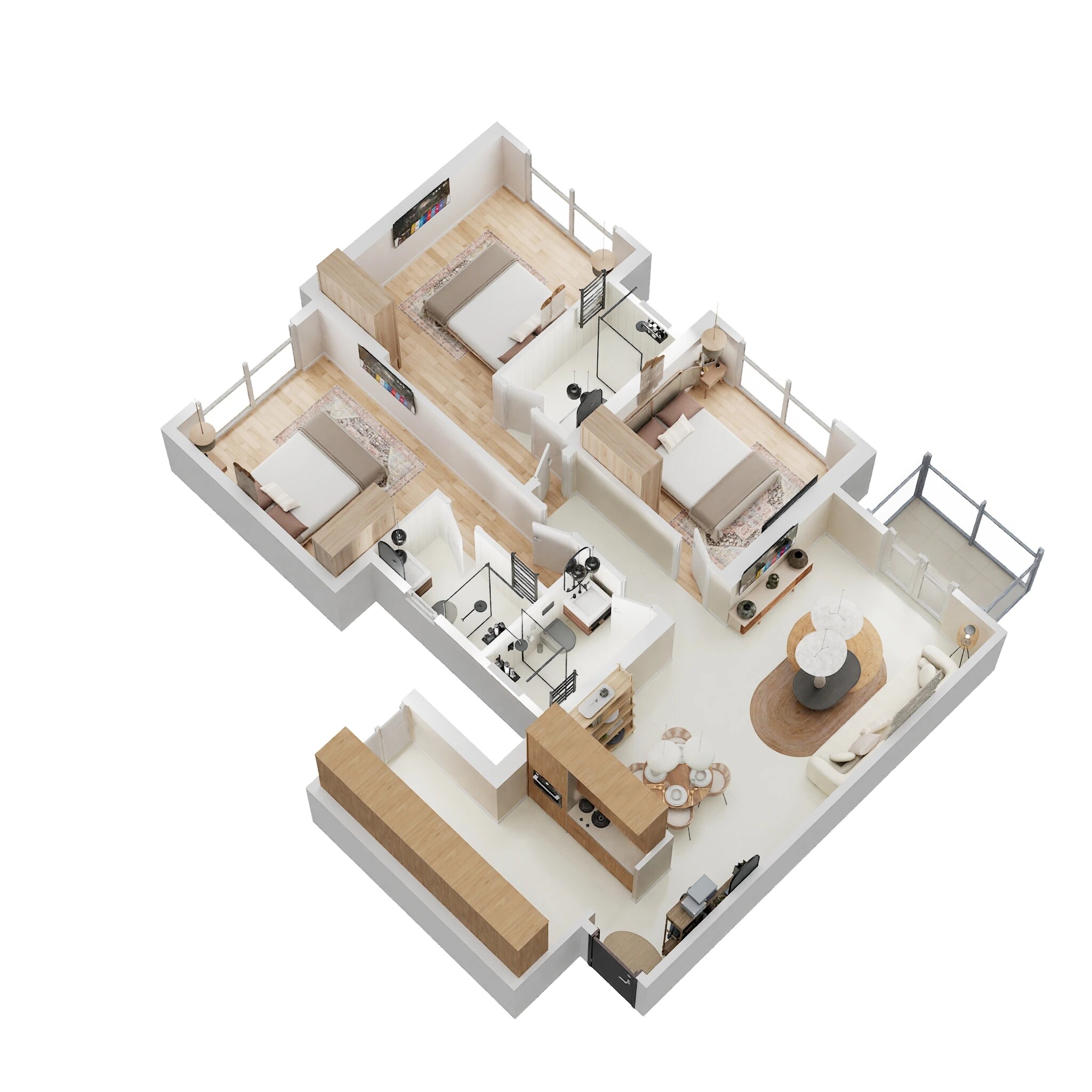 Floor plan of 3 BHK 977 Sq. Ft. Apartment in Hiranandani Westgate, Thane