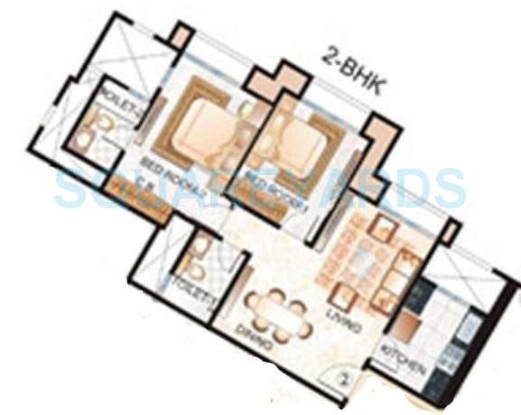 Floor plan of 2 BHK 727 Sq. Ft. Apartment in Hiranandani Woodpark Apartment, Thane