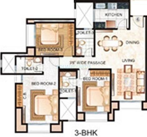 Floor plan of 3 BHK 1011 Sq. Ft. Apartment in Hiranandani Woodpark Apartment, Thane