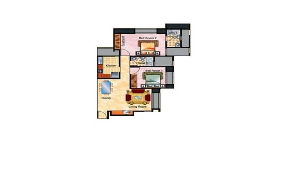 Floor plan of 2 BHK 999 Sq. Ft. Apartment in Hiranandani Woodrose, Thane