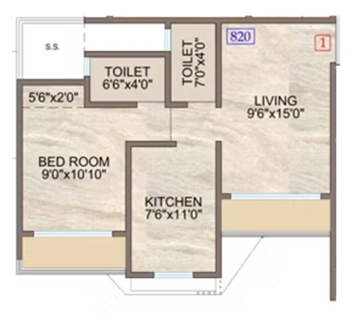 Floor plan of 1 BHK 495 Sq. Ft. Apartment in Hiya Avenue, Thane