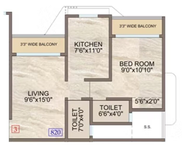 Floor plan of 1 BHK 520 Sq. Ft. Apartment in Hiya Avenue, Thane