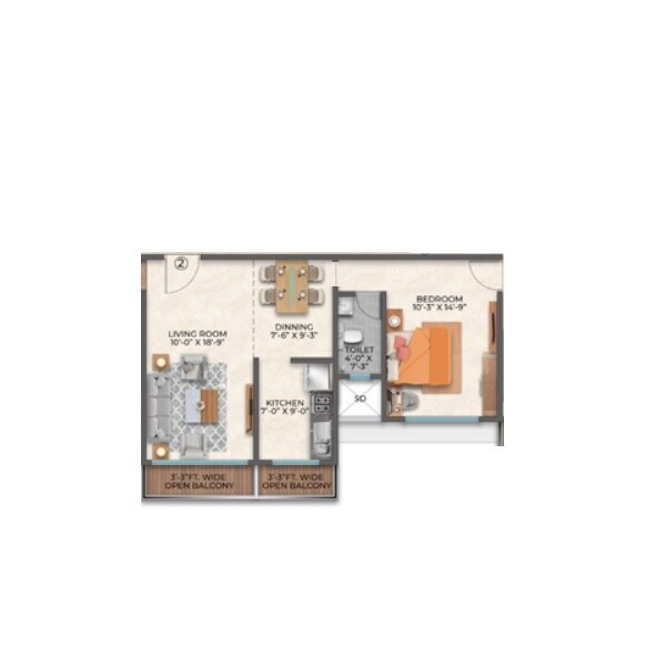 Floor plan of 1 BHK 600 Sq. Ft. Apartment in HK Silver Palace, Thane