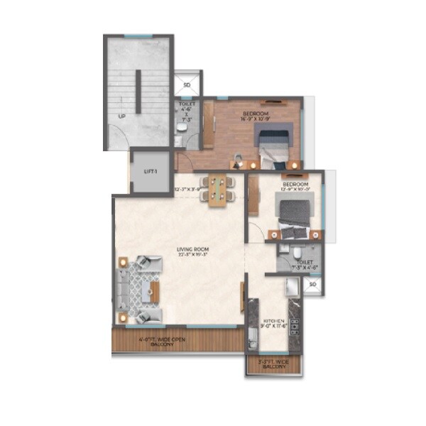 Floor plan of 2 BHK 943 Sq. Ft. Apartment in HK Silver Palace, Thane