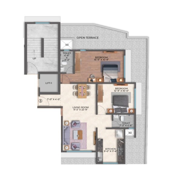 Floor plan of 2 BHK 856 Sq. Ft. Apartment in HK Silver Palace, Thane