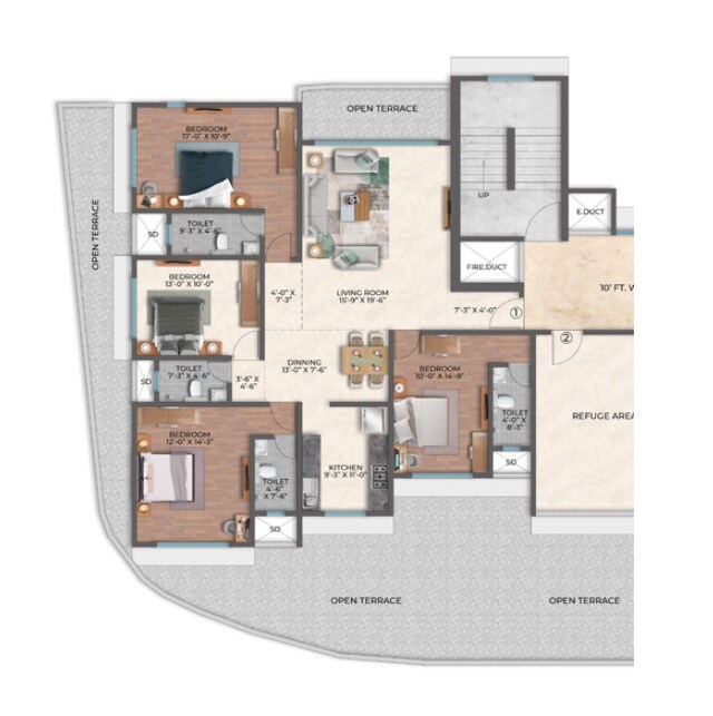 Floor plan of 4 BHK 1523 Sq. Ft. Apartment in HK Silver Palace, Thane