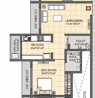 Floor plan of 1 BHK 355 Sq. Ft. Apartment in Honest Kalyan Nagari, Thane