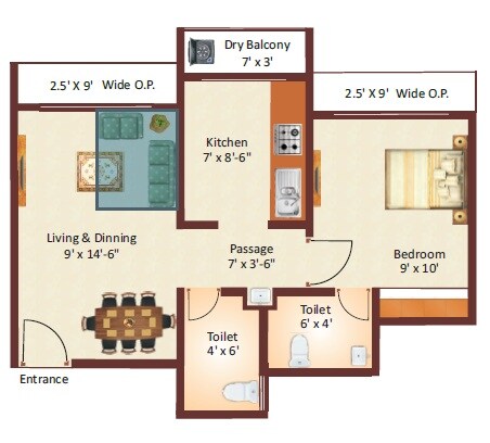 Floor plan of 1 BHK 418 Sq. Ft. Apartment in Honest Kalyan Nagari, Thane