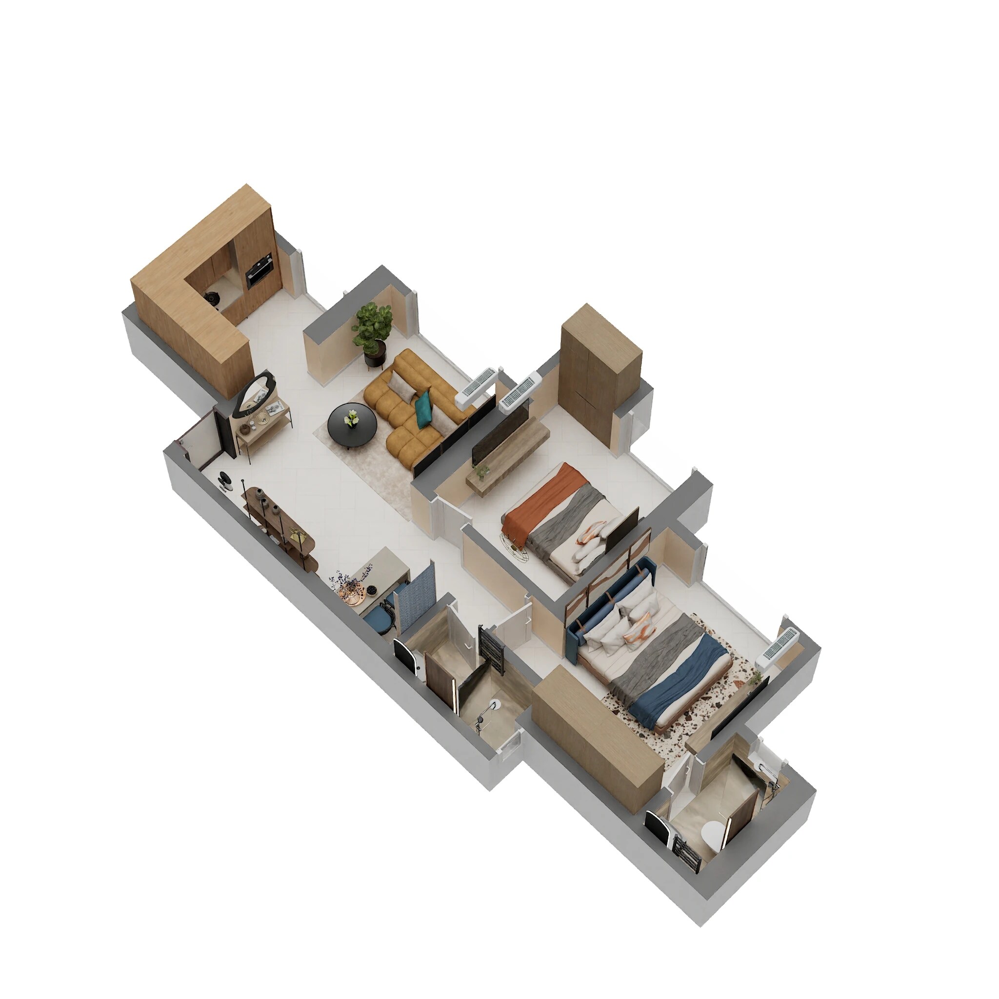 Floor plan of 2 BHK 619 Sq. Ft. Apartment in Horizon Pearl, Thane