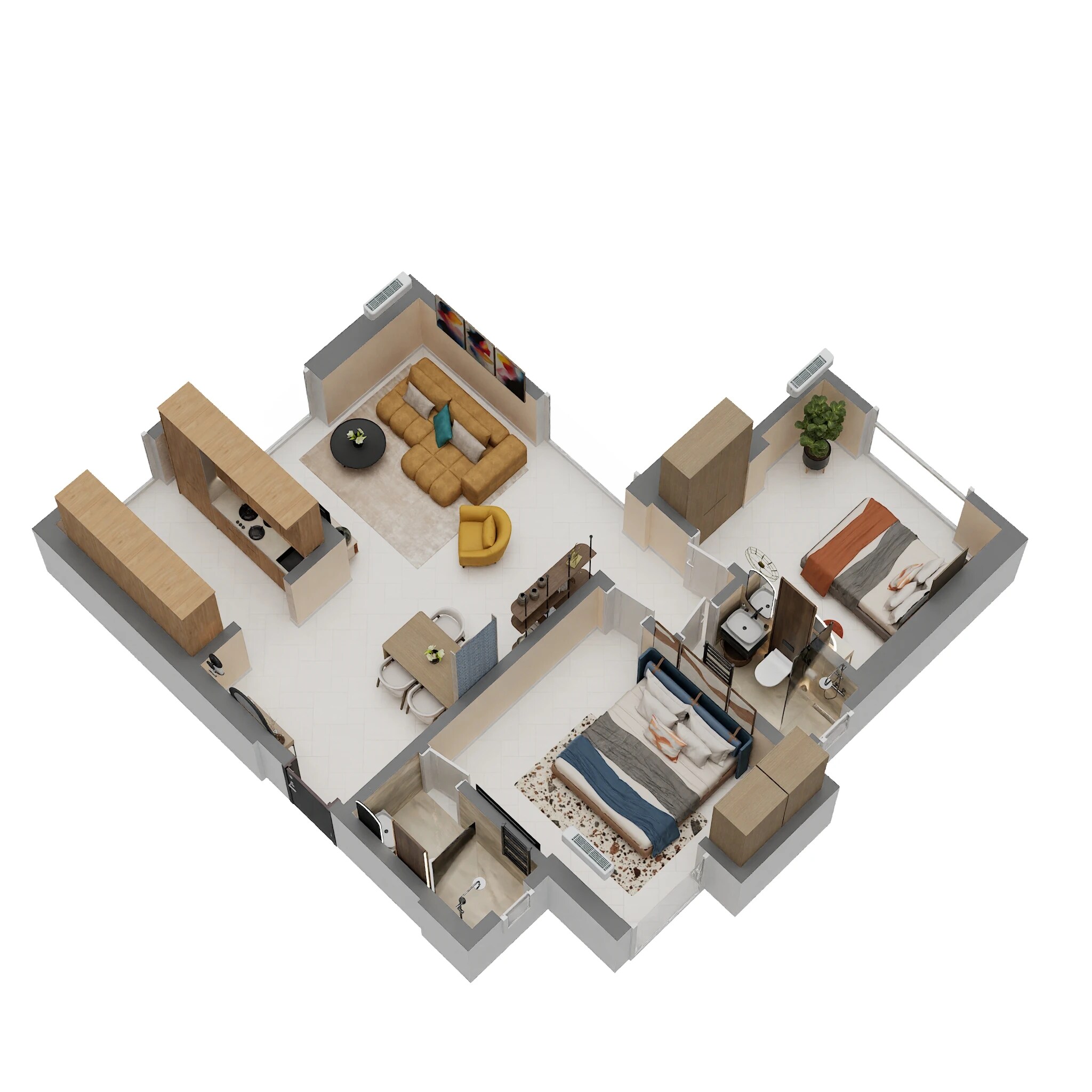Floor plan of 2 BHK 665 Sq. Ft. Apartment in Horizon Pearl, Thane