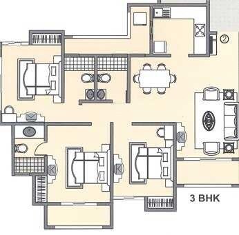 Floor plan of 3 BHK 1520 Sq. Ft. Apartment in Hubtown Gardenia Ivy CHSL, Thane