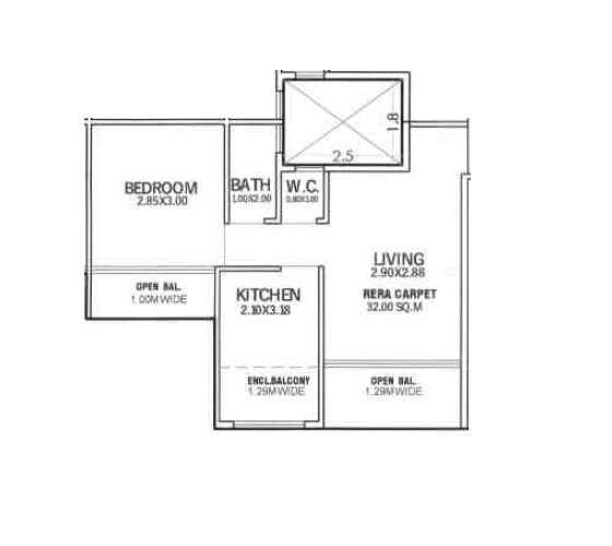 Floor plan of 1 BHK 328 Sq. Ft. Apartment in Impero Satyadeep CHS, Thane