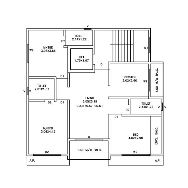 3 BHK 815 Sq. Ft. Apartment