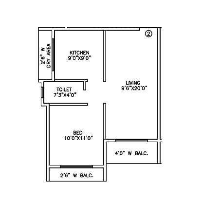Floor plan of 1 BHK 443 Sq. Ft. Apartment in Impressions Evaan, Thane