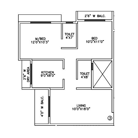 Floor plan of 2 BHK 618 Sq. Ft. Apartment in Impressions Evaan, Thane