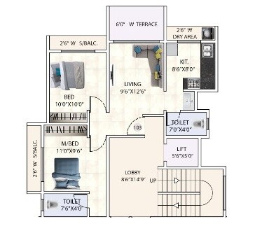 Floor plan of 2 BHK 499 Sq. Ft. Apartment in Impressions Silvia, Thane