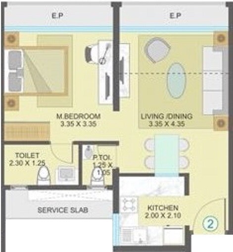 Floor plan of 1 BHK 464 Sq. Ft. Apartment in Indiabulls One Indiabulls, Thane