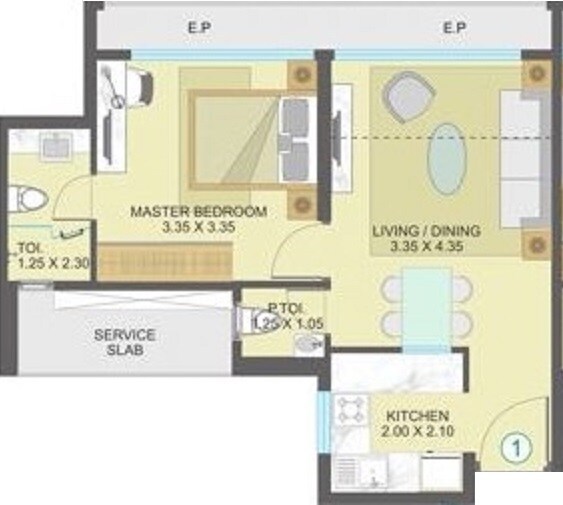 Floor plan of 1 BHK 494 Sq. Ft. Apartment in Indiabulls One Indiabulls, Thane