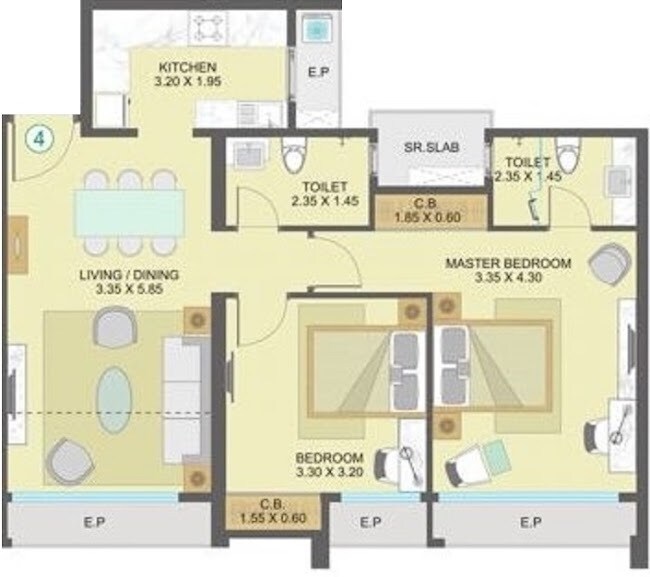 Floor plan of 2 BHK 806 Sq. Ft. Apartment in Indiabulls One Indiabulls, Thane