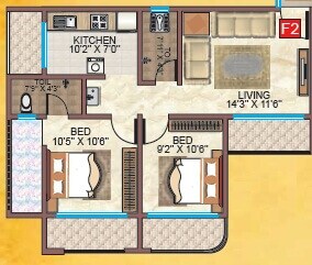 Floor plan of 2 BHK 657 Sq. Ft. Apartment in Infini Om Sai Home, Thane