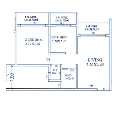 Floor plan of 1 BHK 428 Sq. Ft. Apartment in Infinity Shree Krishna Kunj CHS, Thane