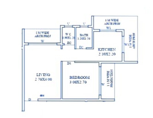 Floor plan of 1 BHK 450 Sq. Ft. Apartment in Infinity Shree Krishna Kunj CHS, Thane